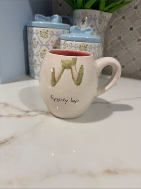 Rae Dunn Cream Ceramic Mug with Bunny Ears and Pink Interior